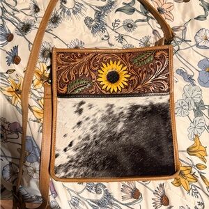 Myra Bag Tan and Black Sunflower Crossbody